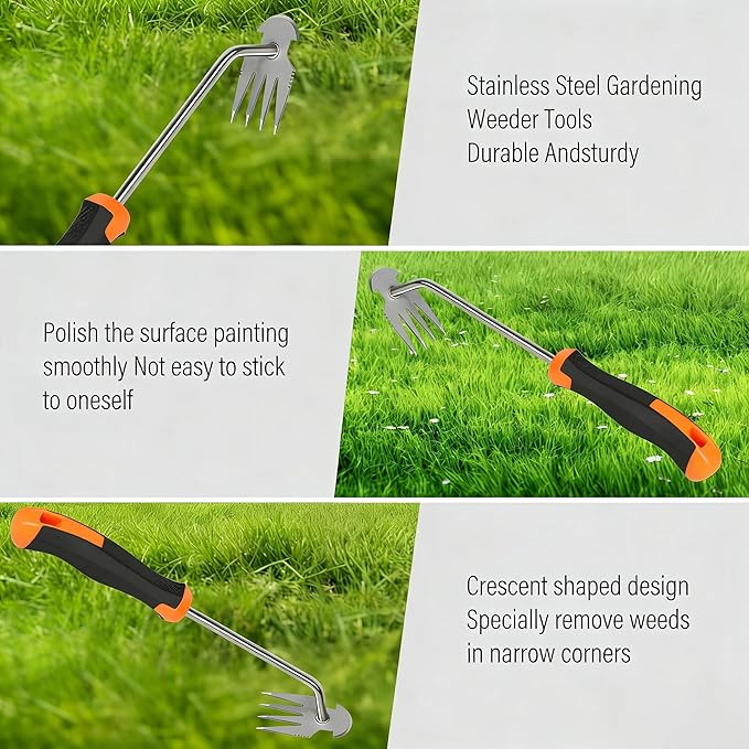 Weed Remover Tool, Portable Garden Weeder, Stainless Steel Weeding Tool with Rubber Handle – Ideal for Backyard Planting, Gardening, and Farm Cultivation