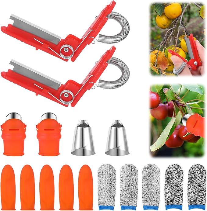 16 Pcs Thumb Knife for Gardeners,Multifunctional Gardening Thumb Knife Tool Set,Portable Garden Finger Cutter for Plant Vegetable Fruit Picking,Trimming,Harvesting, Red