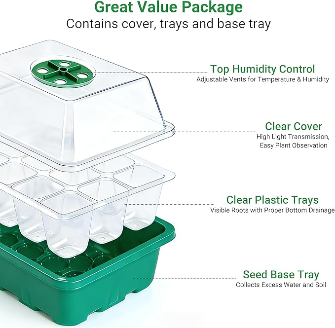Haispring Seed Starter Kit 10-Pack with Humidity Dome, 120 Cells Propagation Trays & Base | All-in-One Mini Greenhouse for Seed Germination and Plant Starting