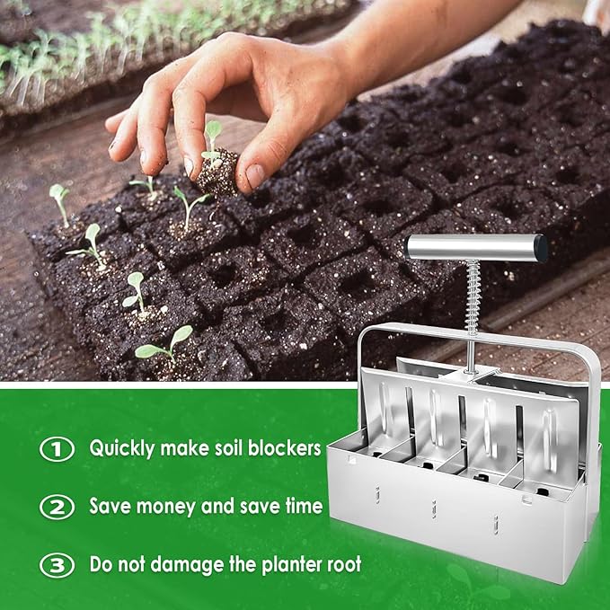 8 Cell Soil Blocker for Seeds Starting, 2 inch Manual Soil Block Maker, Seeds Blocker, Durable Seeds Block Maker, Soil Blocking Tool, Soil Blocker Kit