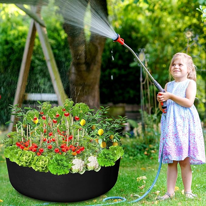 Zhehao 4 Pcs 100 Gallon Fabric Raised Planting Bed Round Garden Grow Bags Heavy Duty Breathable Fabric Raised Planter Container for Gardening Vegetables Herbs and Plants Outdoor