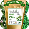 Flawn Seed Kits White Dutch Clover Seed, 8.8 Oz, Organic Coated, Natural Lawn, Ground Cover, Hunting Food Plot, Covers up to 2,000 SqFt