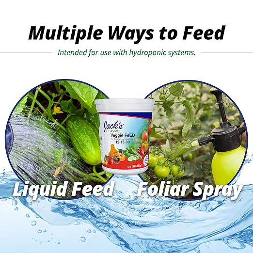 Jack's Classic 12-15-30 Veggie Feed Water-Soluble Fertilizer with Micronutrients, 1.5lbs, 2 Pack - Plant Growth and Abundant Fruit Set in Blooming Vegetable Plants