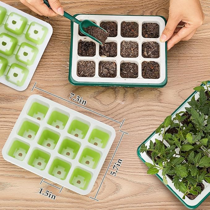 Ryscam 6pcs Reusable Seed Starter Kit, 72 Cells Seed Starter Trays, Silicone Seedling Starter Trays for Starting Plant Seeds with Flexible pop-Out Cells, Indoor Gardening Plant Germination Trays