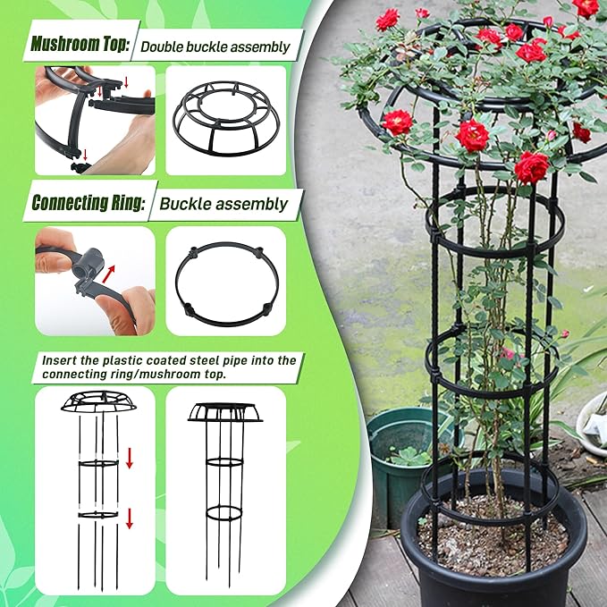 Garden Trellis for Climbing Plants Outdoor, 41.3 Inch Mushroom Top Trellis for Climbing Plants, Plant Trellis Support for Potted Plants Climbing Vine Rose Clematis Vegetable Trellis, 2 Pack