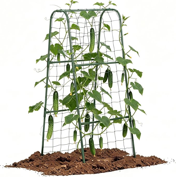 Cucumber Trellis for Raised Bed, Garden Trellis for Climbing Plants Outdoor, Metal Arch Trellis U-Shape Vegetables Support for Tomotoes Grape Vines Beans Peas (Green, 15.7" L x 24" W x 48" H)