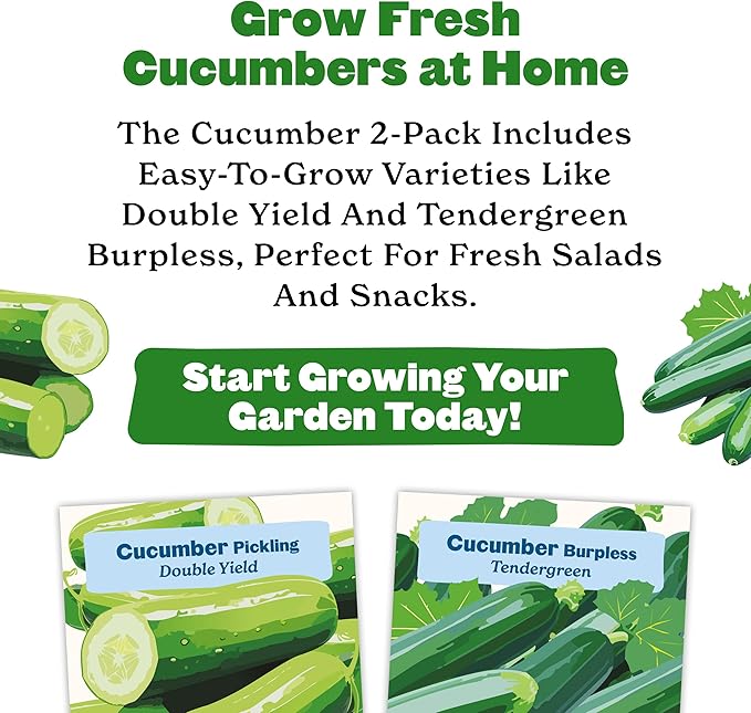 Epic Gardening Cucumber Seed Bundle - 2 Non-GMO Varieties, Includes Double Yield & Tendergreen Cucumbers, Perfect for Salads, Snacking or Pickling, Great for Backyard or Raised Bed Gardens
