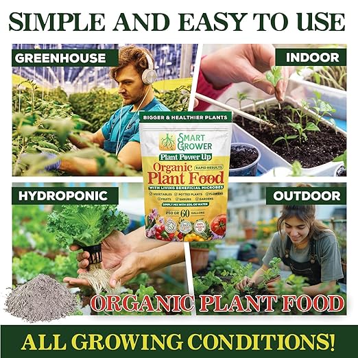 Organic Plant Food with Beneficial Microbes, Fast Acting Vegan Fertilizer for Vegetable Garden, Outdoor & Indoor Plant Fertilizer, Miracle Growth for Plants Concentrated 250GR Makes 60 Gallons