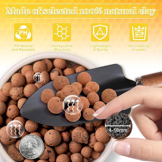 10 LBS Natural Leca Clay Pebbles for Plants- 4-16mm Expanded Clay Leca Balls for Indoor Plants, Hydroton Clay Pebbles for Plants Hydroponic & Aquaponics Growing, Orchids, Drainage, Terrarium