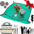 44pcs Small Gardening Tools Gifts for Women Beginners - Garden Hand Tools Set for Indoor Succulent Bonsai Plants Transplanting, Included Bag/Repotting Mat/Shovel/Labels, Green