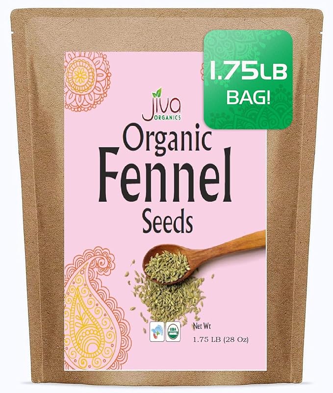 Organic Fennel Seeds 1.75 LB LARGE Bulk Bag - Gluten Free, Non GMO, For Fennel Tea and Cooking - Non Irradiated by Jiva Organics
