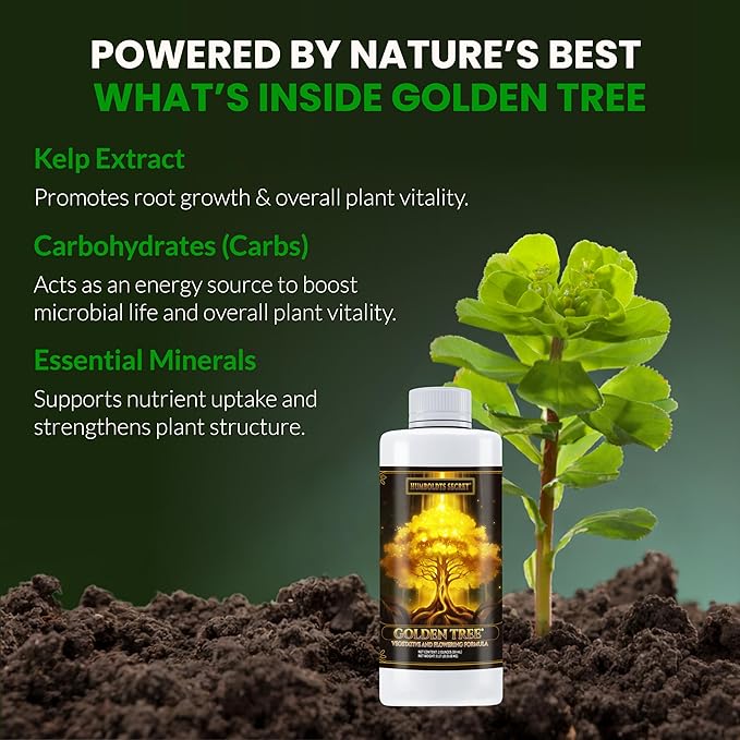 Humboldts Secret Golden Tree: Best Plant Food for Plants & Trees - All-in-One Concentrated Organic Additive - Vegetables, Flowers, Fruits, Lawns, Roses, Tomatoes & More (2 Ounce)
