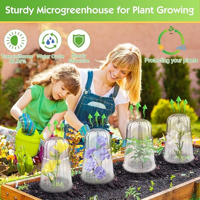 30 Pcs Upgraded Transparent Garden Cloches for Plants, Reusable Plant Covers, Plant Protectors from Animals for Garden Plants, Plant Covers Freeze Protection, Compatible with Slug Collar