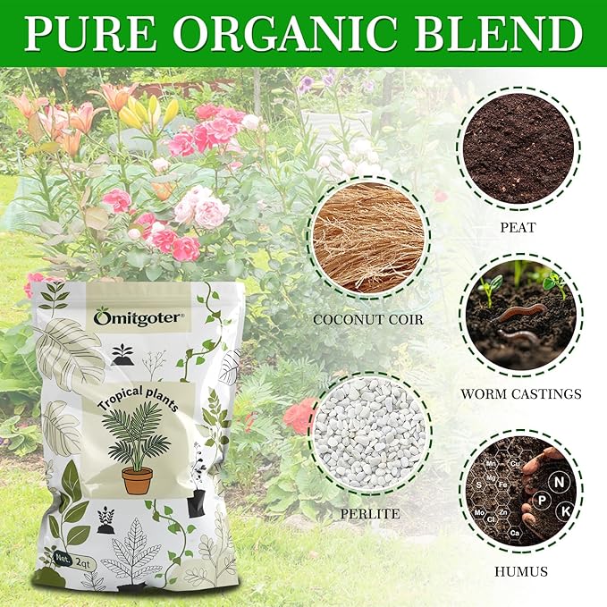 Premium Tropical Potting Mix with Perlite 2qt- Natural Organic Potting Soil for Superior Drainage & Breathability