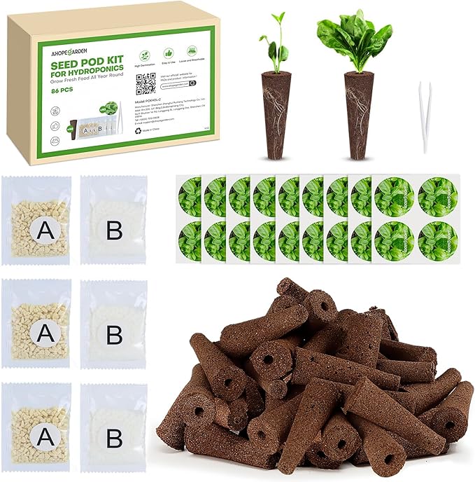 Ahopegarden 86PCS Hydroponic Pods Kit: Compatible with Aerogarden, iDOO, Most Brand Hydroponics Growing System, Indoor herb Garden Supplies Includes Grow Sponges, Labels, A&B Plant Food, Tweezer
