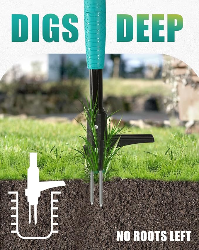 Breeze Touch Stand Up Weed Puller 39" with D-Grip Handle and 3-Claw Steel Head, Long Handle Weed Removal Tool for Lawn & Garden, Removes Dandelion & Crabgrass Without Bending