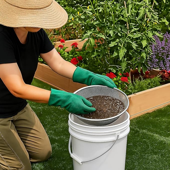 Yaomiao 3 Pack Stainless Steel Sand Sifter Garden Soil Sifter for Rocks Compost Sieve Garden Potting Lawn Soil Sieve for 5 Gallon Bucket, 0.08/0.12/0.2 Inch Mesh Screen