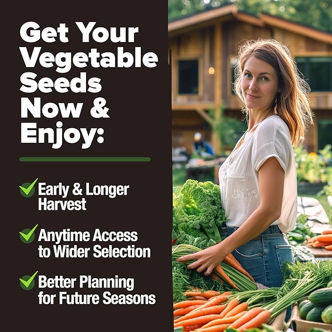 HOME GROWN Premium USA-Grown Vegetable Seeds - 10 Variety Pack with 2,000+ Non-GMO Heirloom Seeds for Planting - Garden Vegetable Seeds for Indoor & Outdoor Planting - Survival Seed Vault Kit