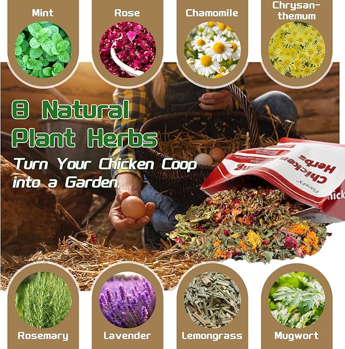 18oz Chicken Nesting Herbs Chicken Feed, Premixed 8 Dried Herbs Dried Poultry Natural Nesting Herbs for Freshening Coop Accessories Natural Refresher Feed & Pest Deterrent Hen Treats for Coops