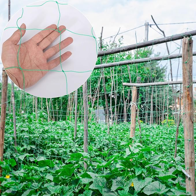 Blulu 8 Pcs Garden Trellis Netting for Climbing Plants 6x16.5 ft Trellis Netting Heavy Duty Mesh Climbing Net Plant Support Vine Net for Vegetables Cucumber Tomato Bean Outdoor Flexible Growing