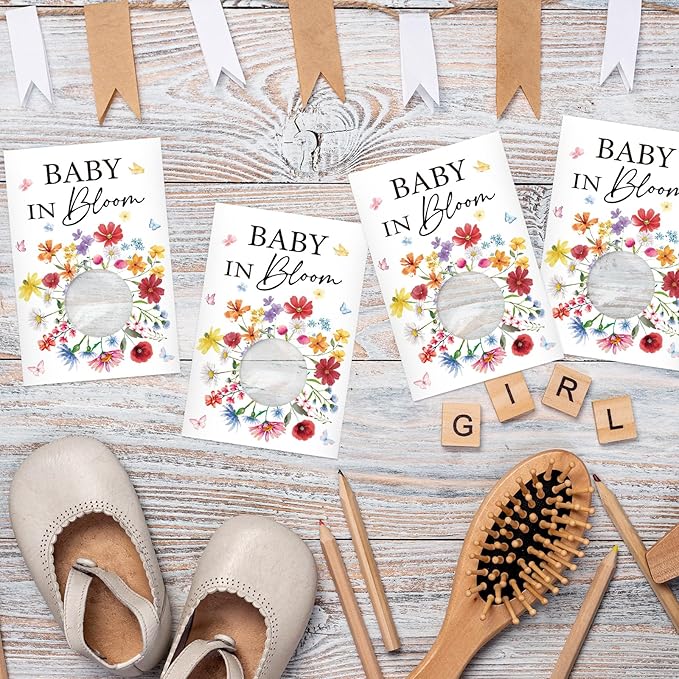 JarThenaAMCS 50 Pack Baby Shower Party Favor Wildflower Baby in Bloom Seed Packet Envelopes Kraft with Clear Window Resealable Seed Organizer Storage Bag for Guest Gender Reveal Party(Colored Flowers)