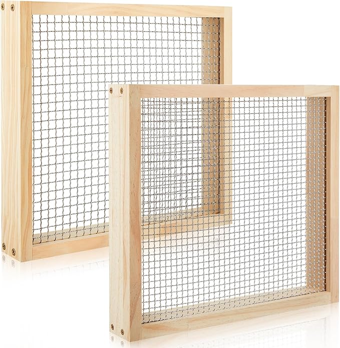 Mifoci 2 Pcs Soil Sifter Dirt Sifter for Gardening Light Wooden Rock Sifter 12.6 x 11.4 in Compost Sifter with 2 Sieve Mesh 1/4" and 1/2" Screen Sifter for Gardening Rock Sifter Soil Dirt Rock Compost