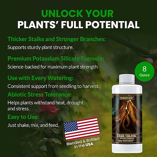 Humboldts Secret Tree Trunk | Potassium Silicate Additive | Liquid Fertilizer for Thicker Stalks, Stress Resistance & Branch Development | Indoor & Outdoor Plant Food, Hydroponic Nutrients, 8 Ounce