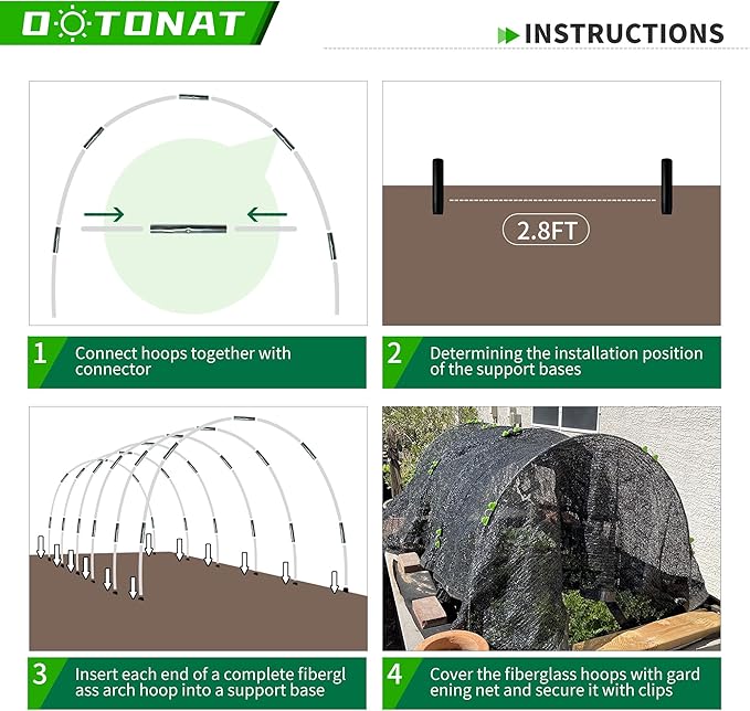 8FT Garden Hoops Grow Tunnel Kit - Rust-Free Fiberglass Frame for Raised Beds, 72pcs - DIY Plant Support for Garden Netting, Vegetable Garden Hoops Kit, Row Covers, and Greenhouse Hoops