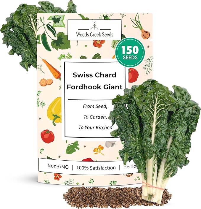 Woods Creek Seeds: Fordhook Giant Swiss Chard Seeds for Planting - Heirloom Fordhook Chard for Planting - Non-GMO Seed Pack for Home Gardening - Easy-Grow for Containers, Raised Beds, and Outdoors