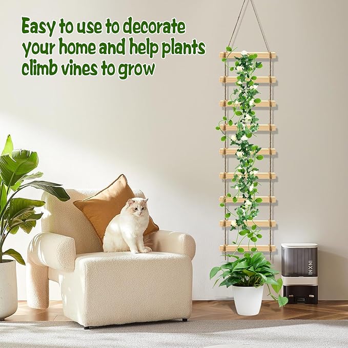 2Pcs Climbing Plants Trellis - 4.3 ft Wood Ladder Design Plant Support for Indoor & Outdoor House Vine Plant, Wooden Garden Plant Wall Trellis for Monstera, Pothos, Ivy, and More