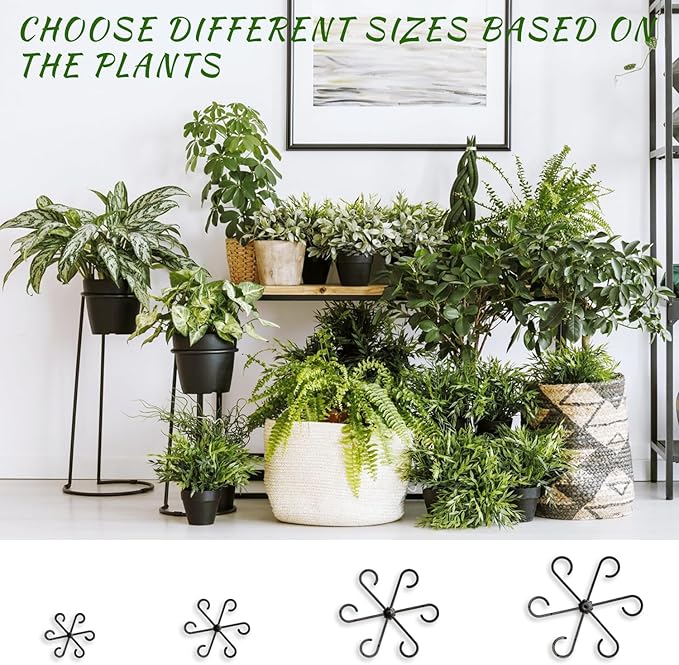 4 Pcs Black Plastic Plant Stem Supports, Assorted Sizes, Indoor/Outdoor, Climbing Plant Trellis Stakes Holder for Monstera Potted Plant