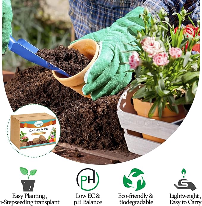 Legigo 50 Pcs 40mm Coco Coir Pellets Seed Starter Soil Mix- Organic Coconut Coir Potting Soil Pods for Seedling, Coco Peat Soil Discs for Indoor & Outdoor Plants Bonsai Herbs Vegetables and Flowers