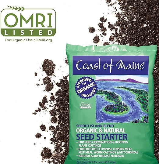 Coast of Maine Organic & Natural Sprout Island Blend Seed Starter - Seed Germination & Root Plant Cuttings w/Composted Manure, Mycorrhizae, Worm Castings & Kelp - Enhanced Drainage (8 Qt)