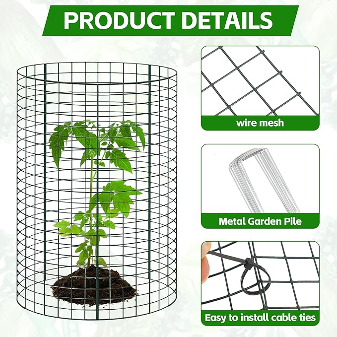 9 Packs 24"x 12" Large Wire Plant Protectors Cages to Keep Animals Out,3 Pcs Mesh Plant Cage Chicken Wire Cloche with Ground Stakes Nylon Ties Protect Plants,Shrubs,Vegetables,Garden Cloche(Set of 3)