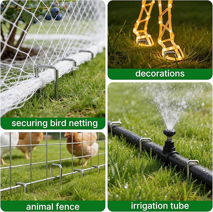 AMAGABELI GARDEN & HOME 4 Inch 200 Pack Galvanized Landscape Staples 12 Gauge Anti-Rust Heavy Duty Garden Staples Plant Cover Stakes U-Shaped Sod Pins Ground Fence Stakes for Weed Barrier Fabric
