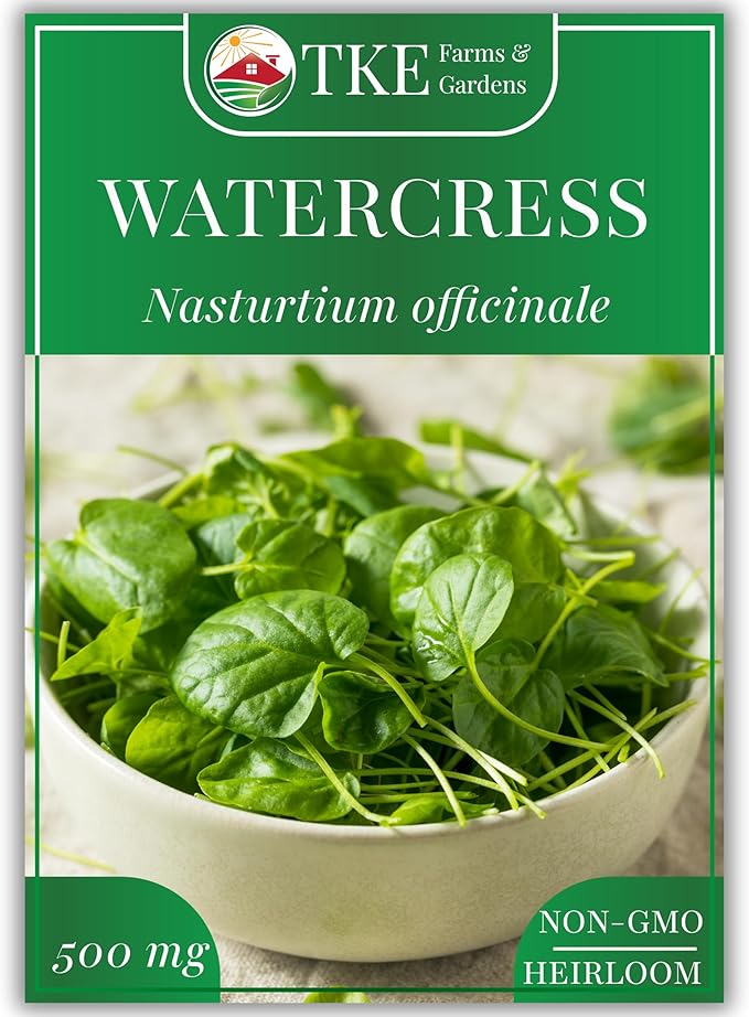 TKE Farms & Gardens - Watercress Seeds for Planting, 1500+ Non-GMO Heirloom Seeds, Grow a Nutrient-Rich Superfood, Easy for Indoor & Outdoor Gardens, Includes Planting Instructions, Qty 1