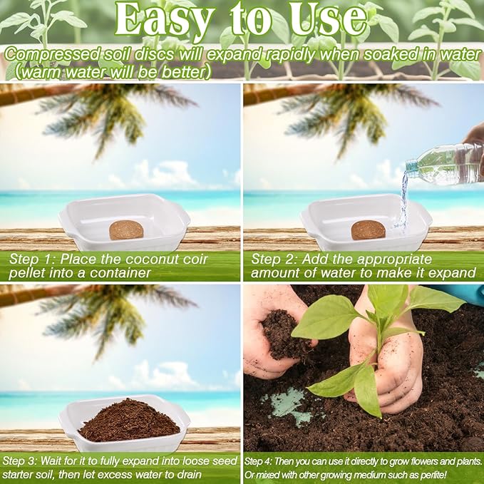 ZeeDix 100pcs 40mm Coco Coir Pellets Potting Soil, Organic Coconut Fiber Seed Starter Soil Pellets, Coconut Coir Soil Discs for Indoor Outdoor Plants, Herbs Houseplants Flowers Succulents Vegetables