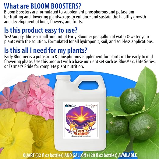 Early Bloomer Bloom Booster Quart (32 oz) Blue Planet Nutrients | Phosphorous & Potassium Supplement | for All Fruiting & Flowering Plants