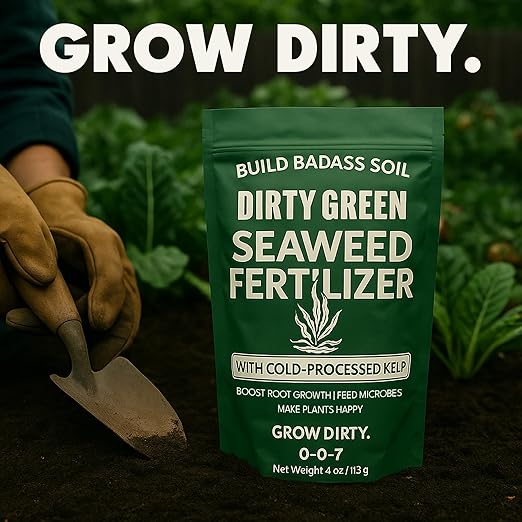 Dirty Green Seaweed Fertilizer Powder – 4 oz Organic Kelp Blend (Ascophyllum, Laminaria, Sargassum) – 0-0-7 Super Concentrate Makes 100 Gallons – Plant Food for Indoor, Outdoor, Hydroponics, Gardens