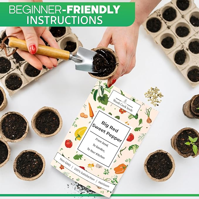 Woods Creek Seeds: Big Red Sweet Pepper Seeds for Planting - Non-GMO and Heirloom Bell Pepper Seeds for Planting Outdoors or Indoors for Home Plant Gardens - Large and Blocky Bell Peppers Seed Pack