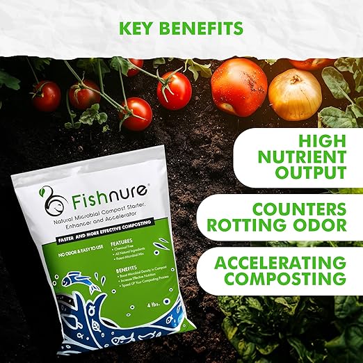 Fishnure - Odor-Free Natural Microbial Compost Starter, 1 4-lb Bag for 1000 lb Compost That Can Be Used as Fertilizer for Potting Soil Indoor Plants & Outdoor Plant Soil, Gardening Essentials