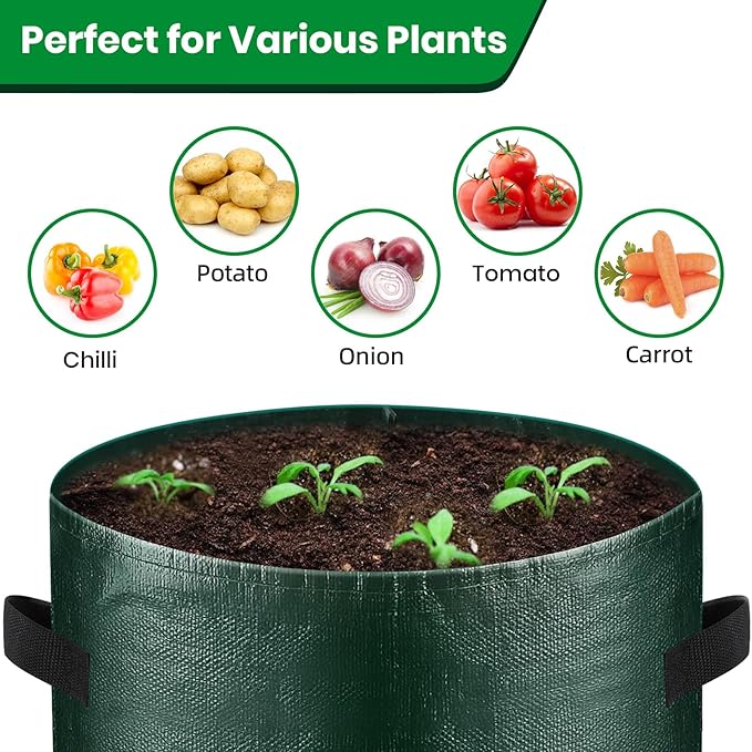BIJOKETTEN 6-Pack 10 Gallon Grow Bags, 120g Plant Pots with Handles and Flap, Lightweight PE Growing Bag for Vegetable Tomato Potato Flowers Mushroom Planting, Indoor/Outdoor Grow Pots