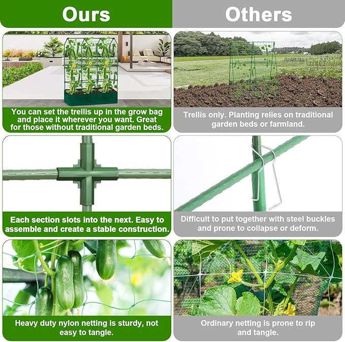 A-Frame Cucumber Trellis - 65 in (H) X 50 in (L) Supports Climbing Plants with Rectangle Raised Bed, Durable Garden Trellis for Outdoor Supporting Cucumbers Peas Vines, Includes Clips & Netting