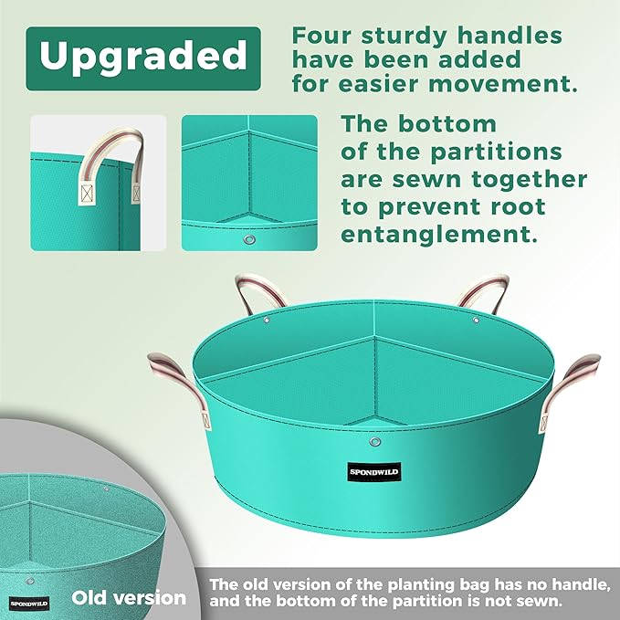 2 Pack 50 Gallon 3 Compartment Potato Grow Bag,Vegetable Growing BagThickened PE Garden Pots with Drainage Holes Branch-Binding Holes, Reusable Plant Bag for Vegetables、Flowers