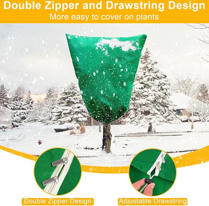86.6" W X 97.5" H Plant Covers for Winter Freeze Protection, Frost Protection Covers for Outdoor Plants, 2.2 oz/yd² Tree Covers with Double Zipper Heads & Drawstring Design for Winter, 1 Pack