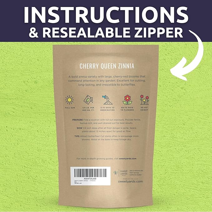 Zinnia Cherry Queen – Large 4 Ounce Packet – 16,000 Flower Seeds for Planting – Zinnia elegans