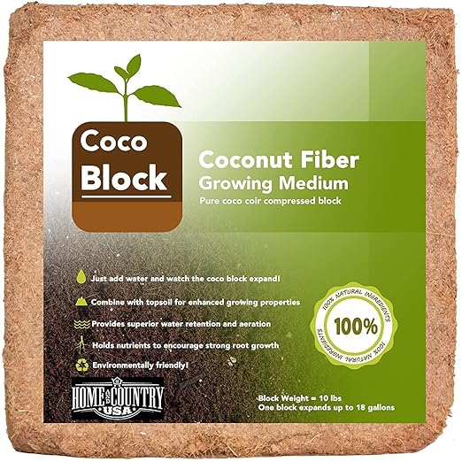 Home and Country Triple Washed Compressed Coco Coir Brick (20 LBS) - Coco Fiber is an Ideal Compost Starter for Your Home Garden. Coco Coir Bricks Provide Organic Alternative to Peat Moss for Plants.