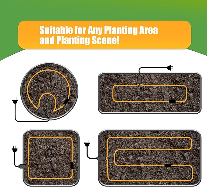 Soil Heating Warming Cable 49ft for Plants Built-in Thermostat for Seed Grow Indoor/Outdoor Cold Frames Garden Containers