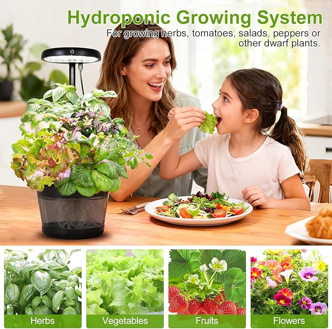 Indoor Clay pellets hydroponic Gardening System with 20-W LED Plant Grow Light.The Translucent hydroponic Growing System for Hydroponic Herbs, Vegetables, Lettuce Harvest on Countertop
