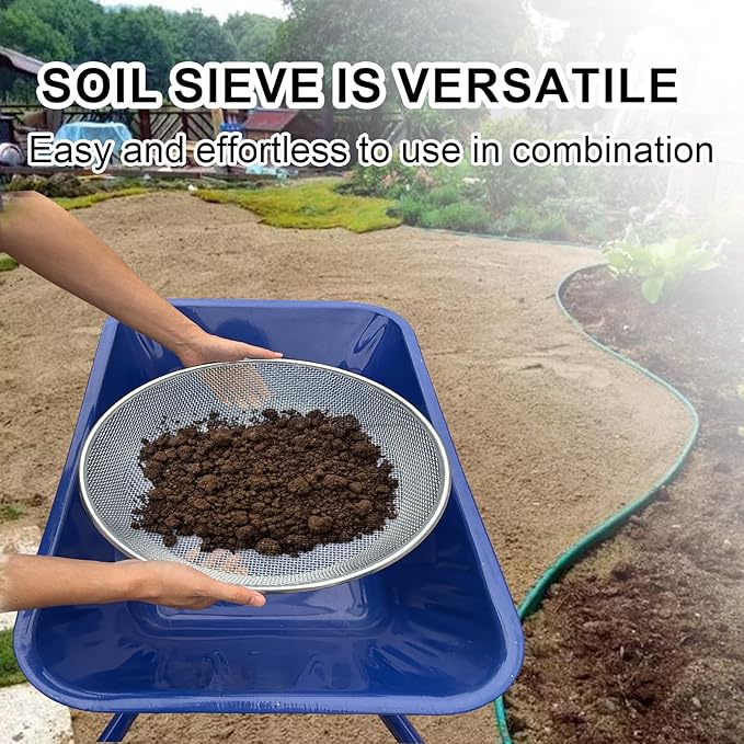 17''Soil Sifter for Gardening, Heavy Duty Rock Sifter,Compost Sifter Dirt Sifter,Captures Dirt Rocks Sawdust